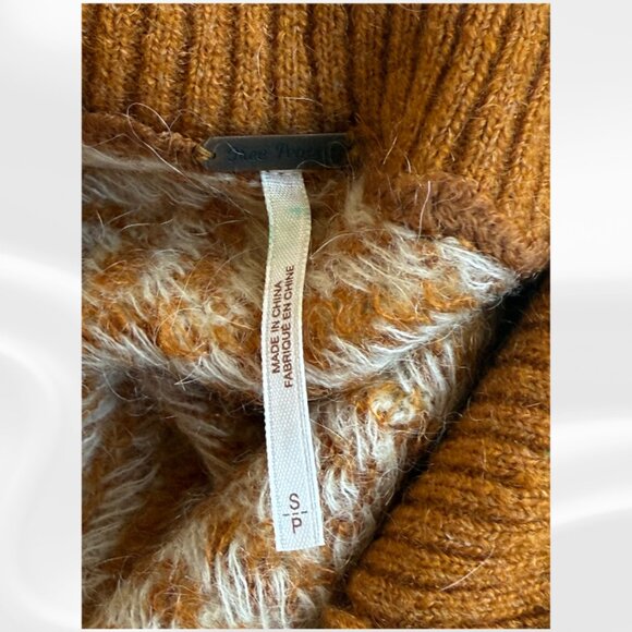 Free People Small Turtleneck Sweater Brown Cream Fair Isle Alpaca Mohair NWOT - Picture 5 of 13